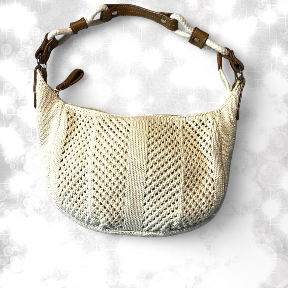 Boho Chic Cream Knit Mini Shoulder Bag